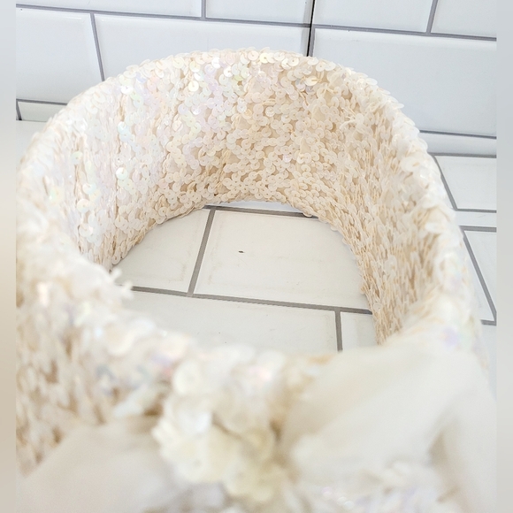 Ladies Vintage Cream Color Pearl Iridescent Sequin Wide Headpiece Bridal Apparel main image 4